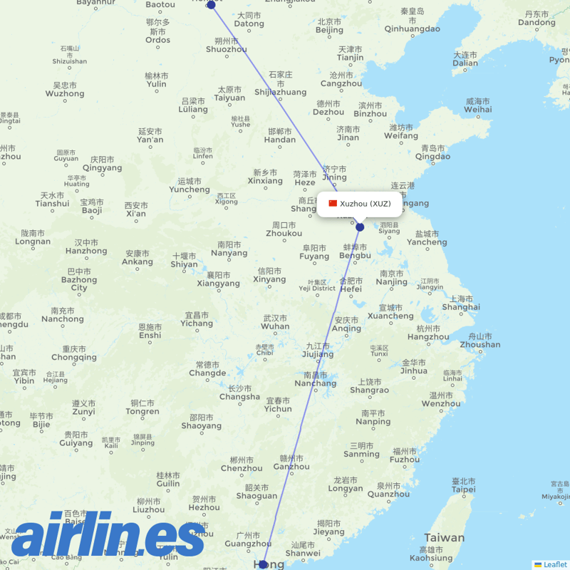 Hainan Airlines from Xuzhou Guanyin Airport destination map