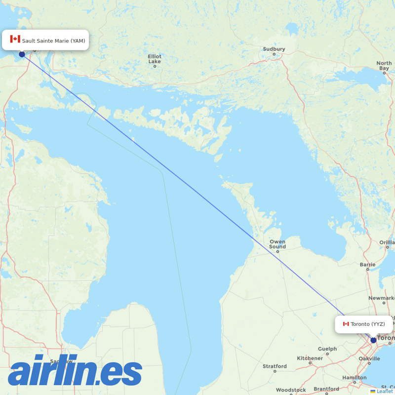 Air Canada from Sault Ste Marie destination map