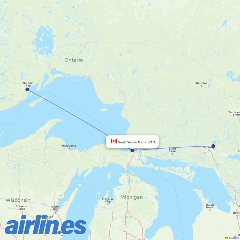 Bearskin Airlines from Sault Ste Marie destination map