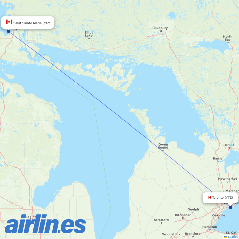 Porter Airlines from Sault Ste Marie destination map