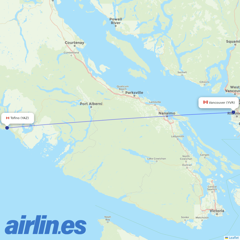 Pacific Coastal Airlines from Tofino destination map