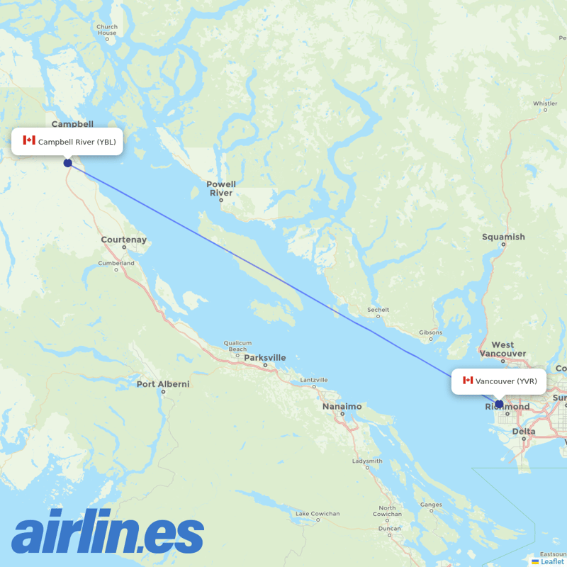 Pacific Coastal Airlines from Campbell River destination map
