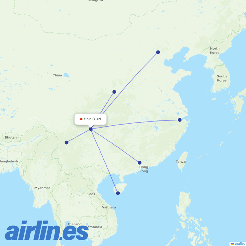 Sichuan Airlines from Yibin destination map
