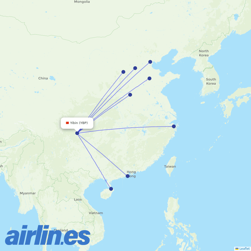 Colorful GuiZhou Airlines from Yibin destination map