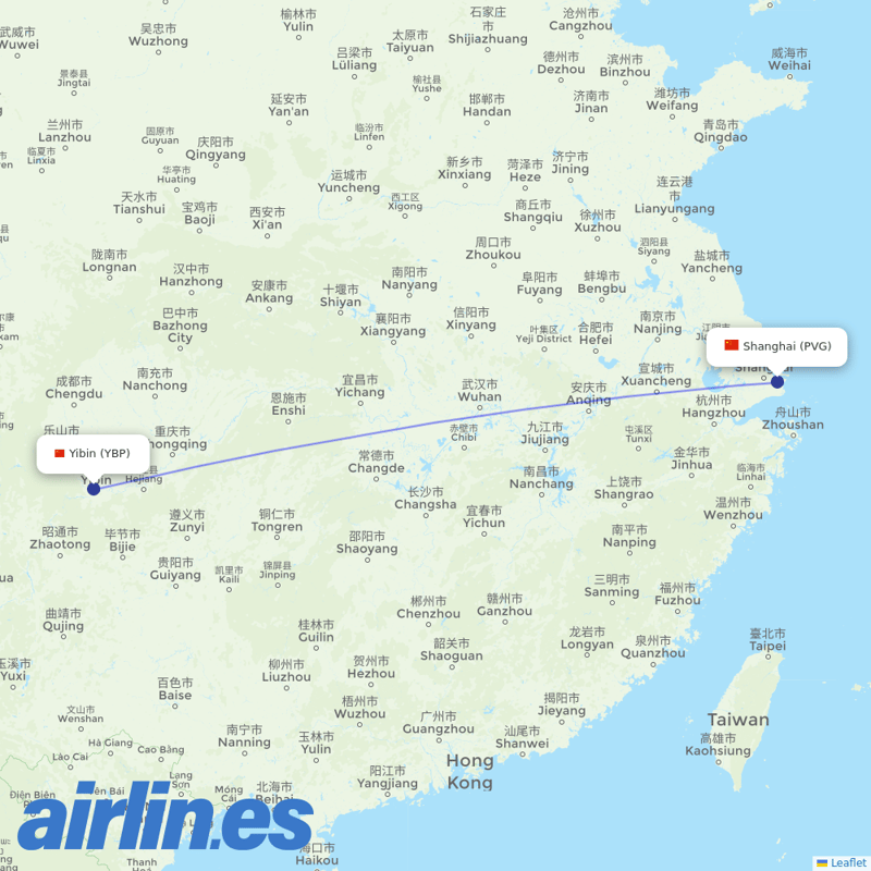 China Eastern Airlines from Yibin destination map