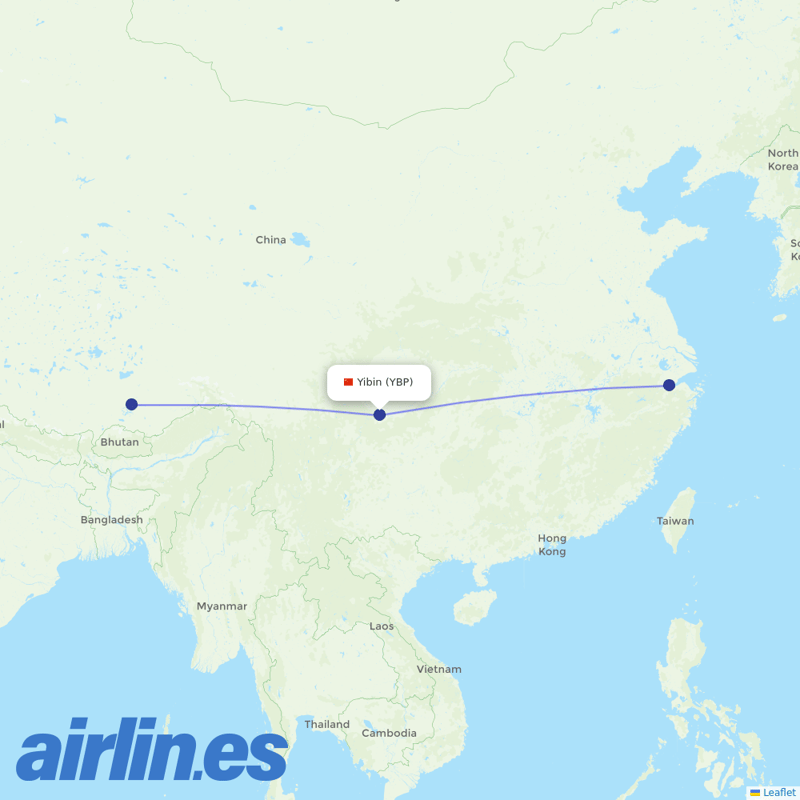 Tibet Airlines from Yibin destination map