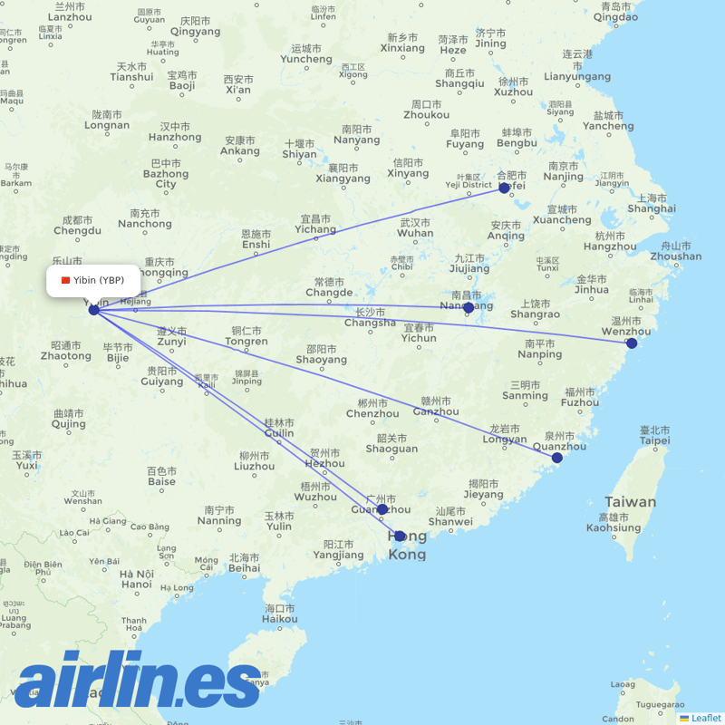 Shenzhen Airlines from Yibin destination map