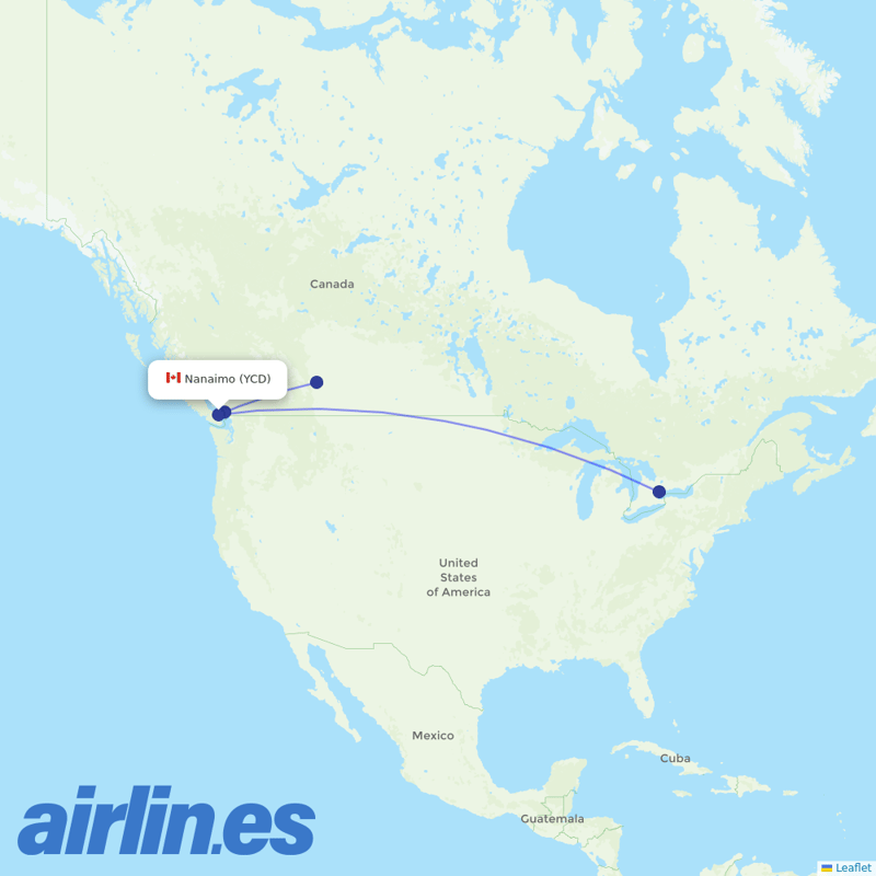 Air Canada from Nanaimo destination map