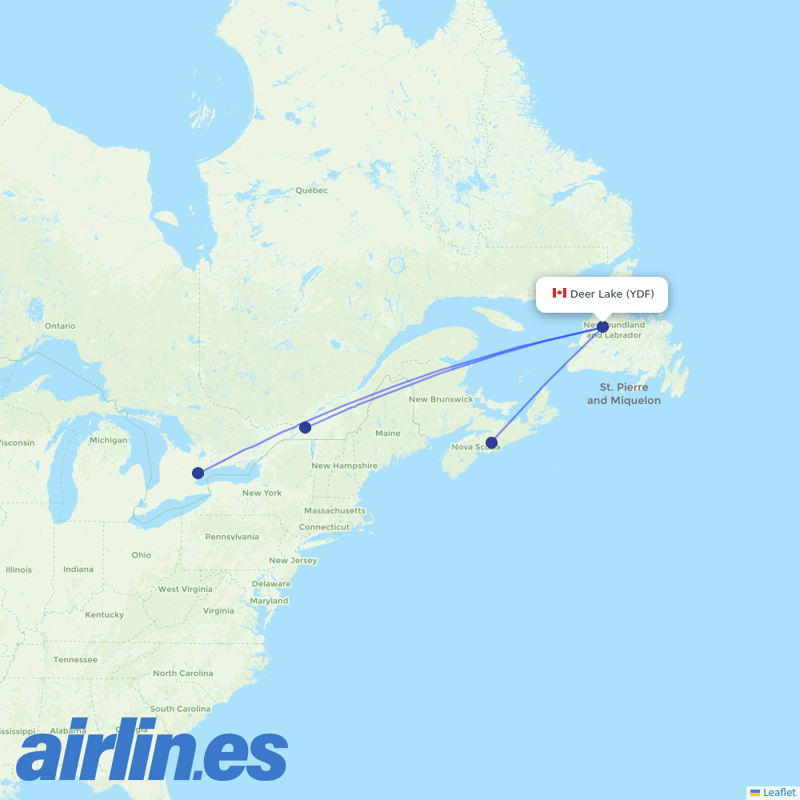 Air Canada from Deer Lake destination map