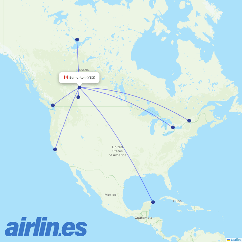 Air Canada from Edmonton International Airport destination map