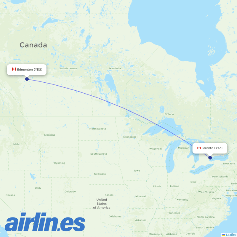 Porter Airlines from Edmonton International Airport destination map