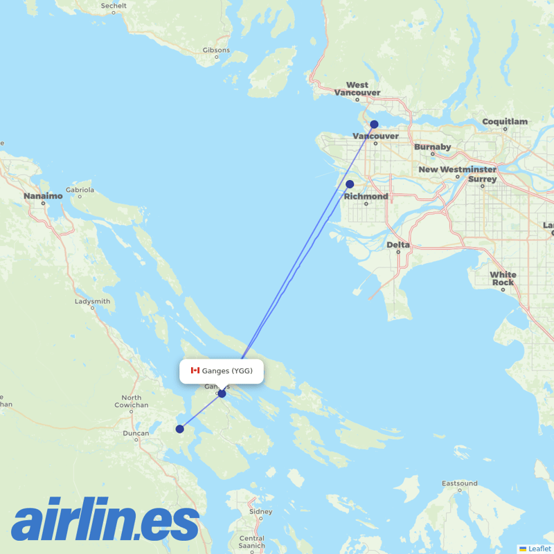 Harbour Air from Ganges Seaplane Base destination map