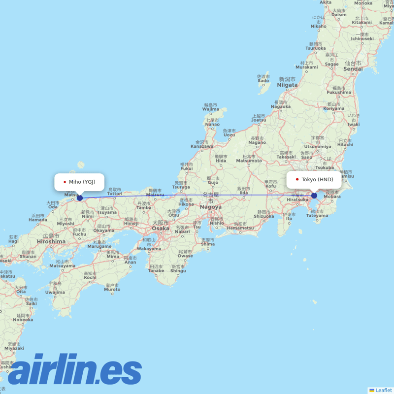 ANA from Miho destination map