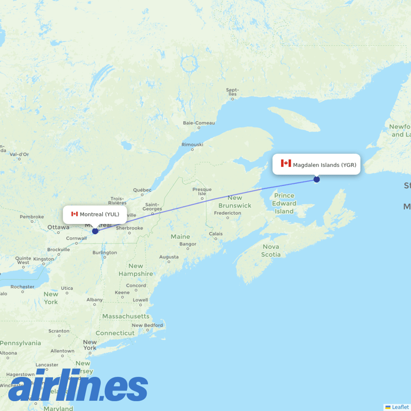 Air Canada from Iles De La Madeleine destination map