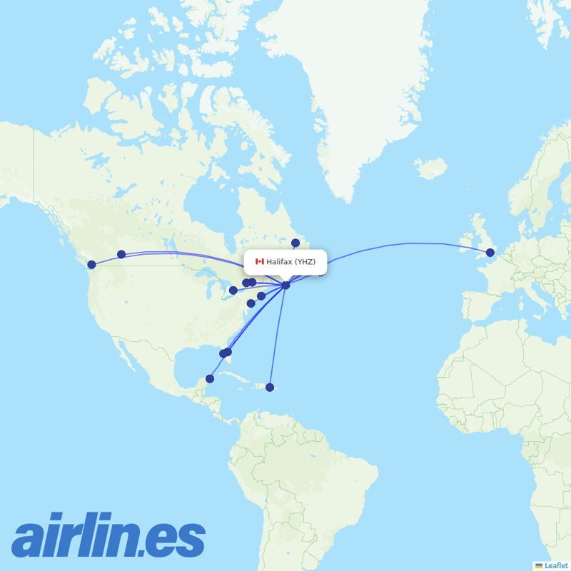 Air Canada from Halifax International destination map
