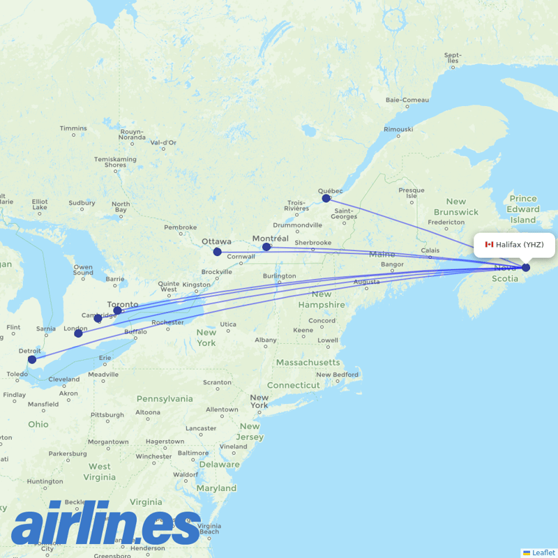 Flair Airlines from Halifax International destination map