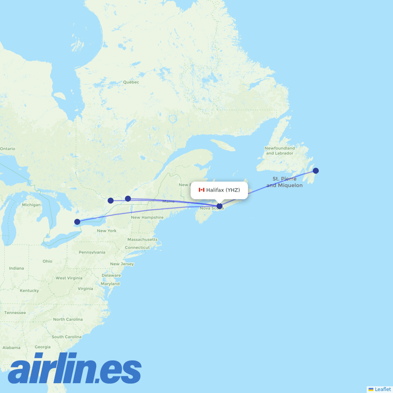 Porter Airlines from Halifax International destination map