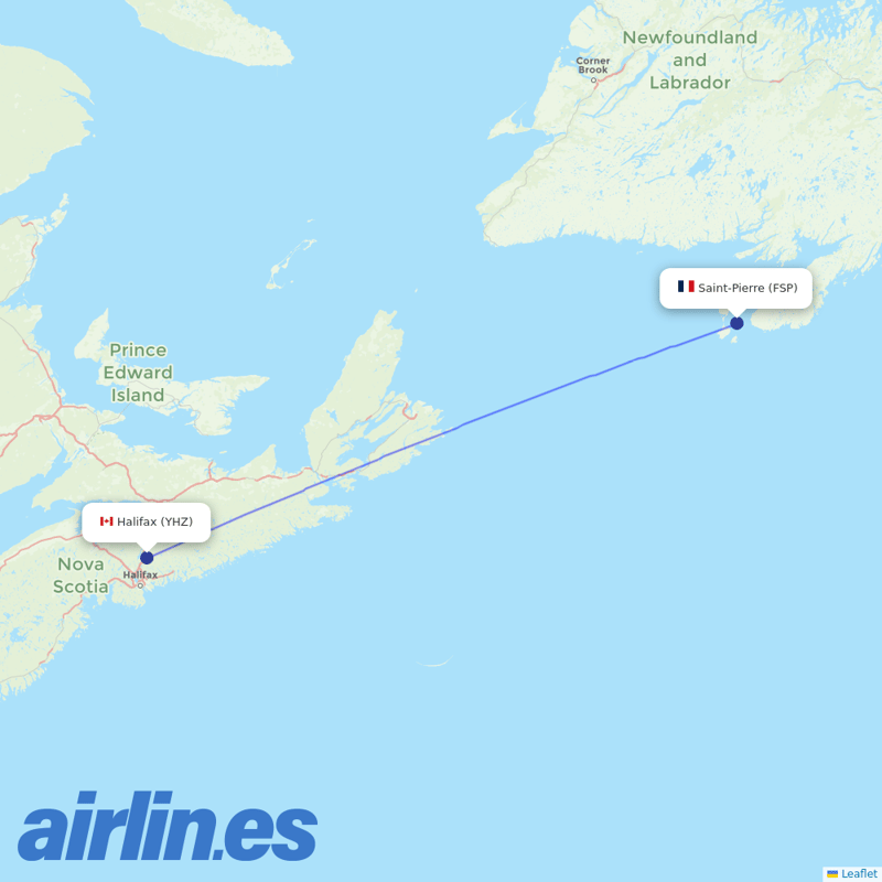 Air Saint Pierre from Halifax International destination map