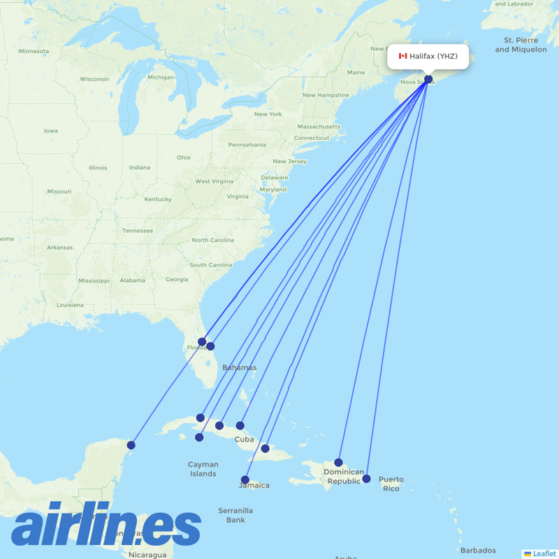 Sunwing Airlines from Halifax International destination map