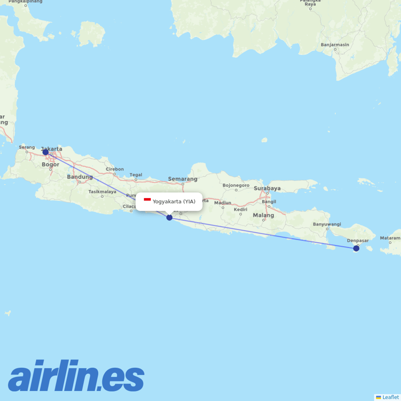 Garuda Indonesia from New Yogyakarta International Airport destination map