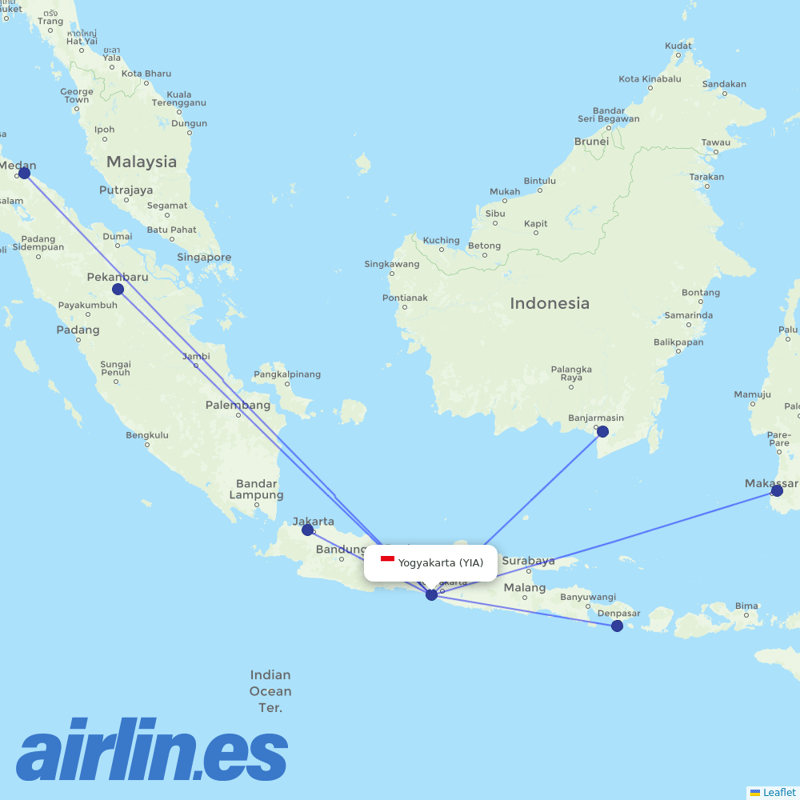 Lion Air from New Yogyakarta International Airport destination map