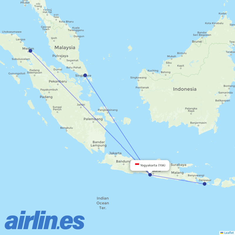 Indonesia AirAsia from New Yogyakarta International Airport destination map