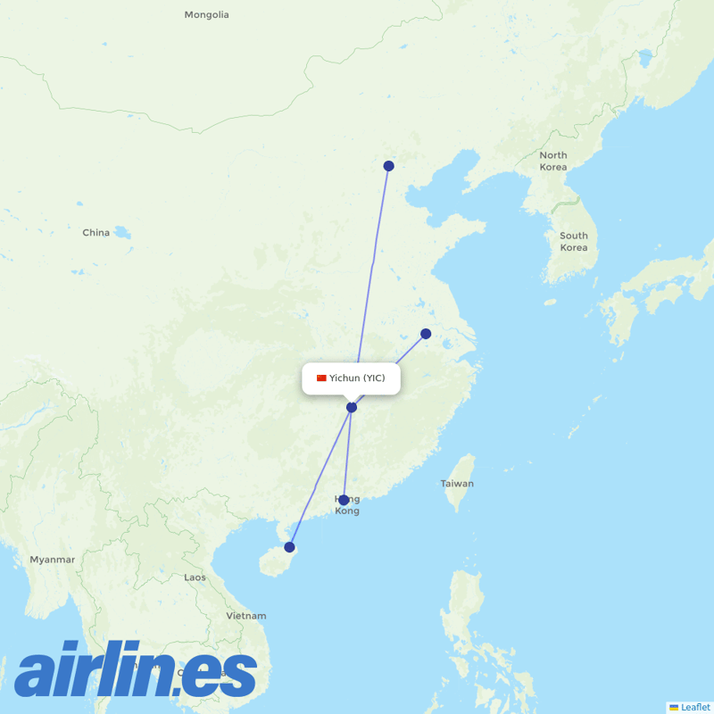 Shenzhen Airlines from Yichun Mingyueshan Airport destination map