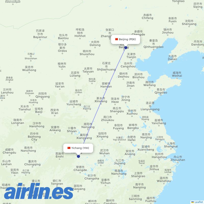 Air China from Yichang Airport destination map