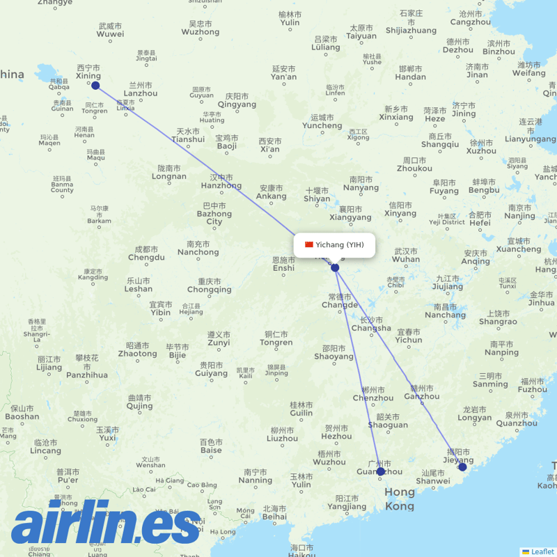 China Southern Airlines from Yichang Airport destination map