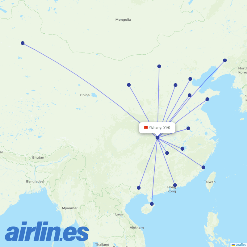 Guangxi Beibu Gulf Airlines from Yichang Airport destination map