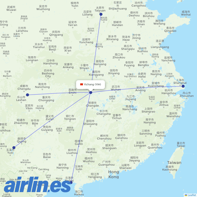 China Eastern Airlines from Yichang Airport destination map