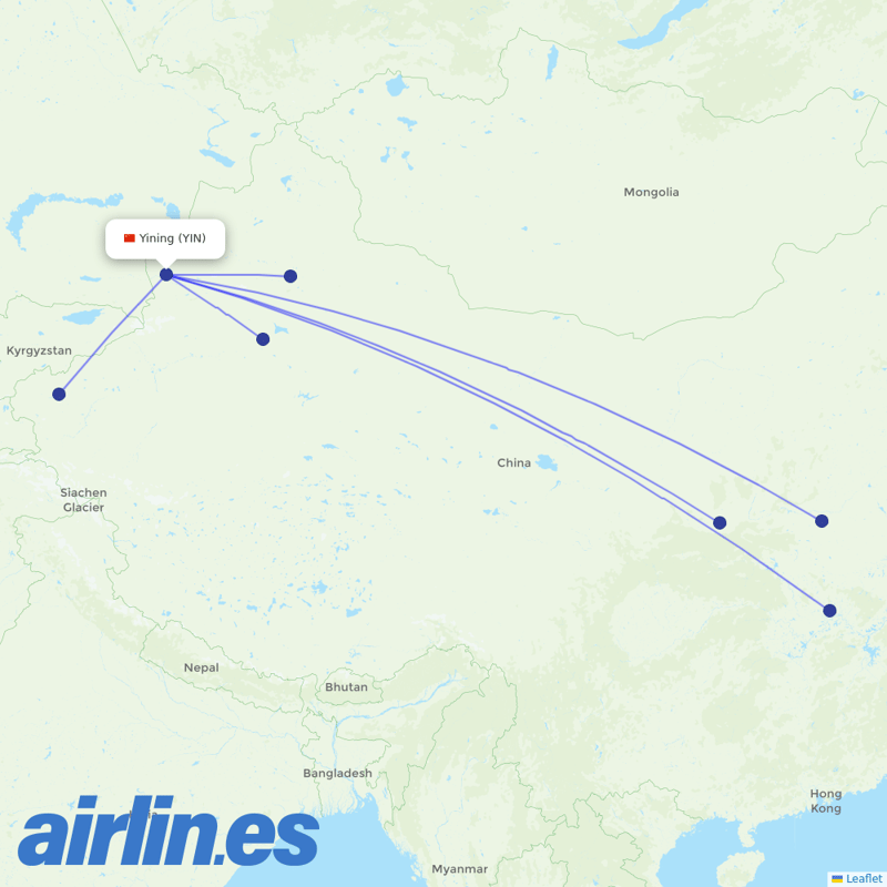 China Southern Airlines from Yining Airport destination map