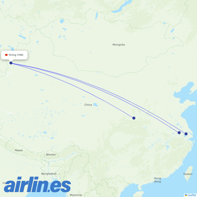 China Eastern Airlines from Yining Airport destination map