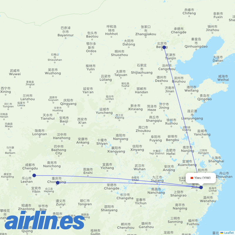 Air China from Yiwu Airport destination map