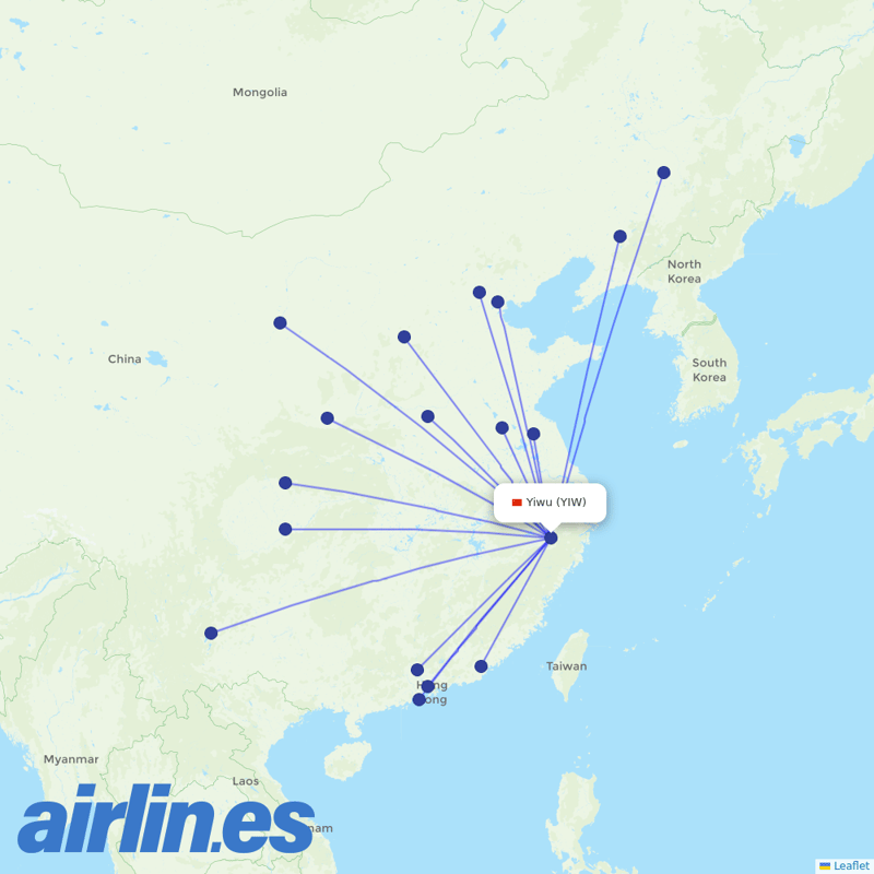 China Southern Airlines from Yiwu Airport destination map