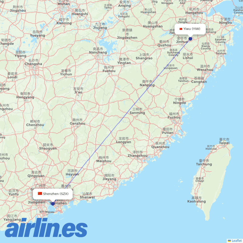 Donghai Airlines from Yiwu Airport destination map