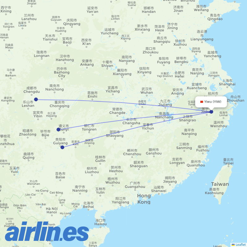 Colorful GuiZhou Airlines from Yiwu Airport destination map