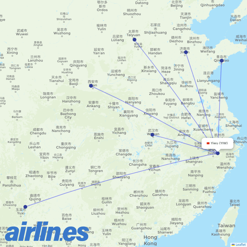 China Eastern Airlines from Yiwu Airport destination map