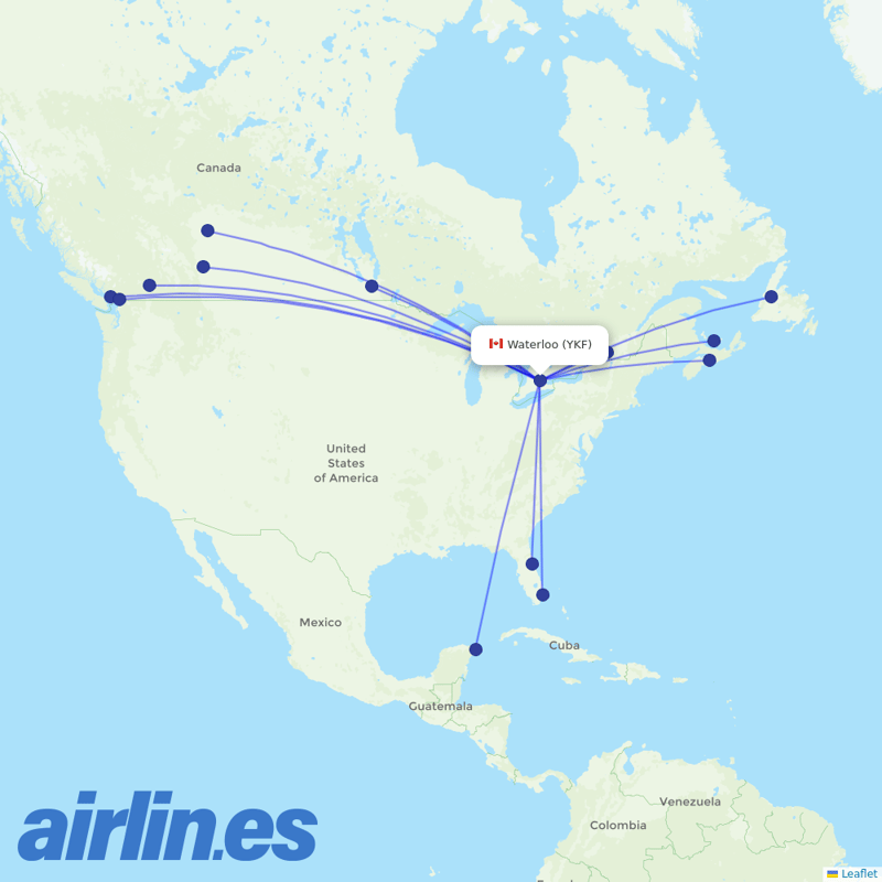 Flair Airlines from Waterloo Rgnl destination map