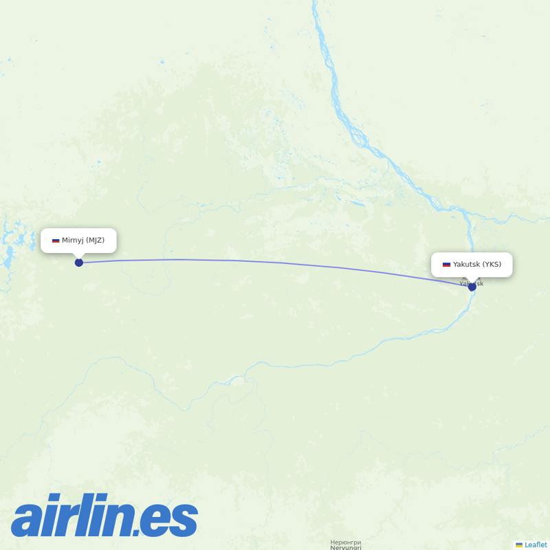 Alrosa Air from Yakutsk destination map