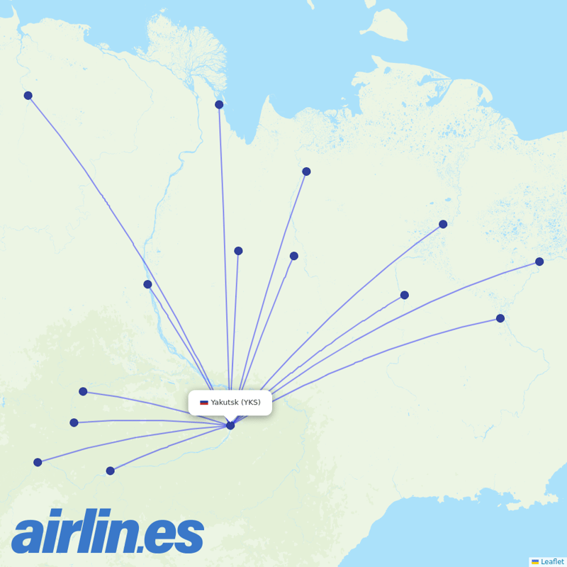 Polar Airlines from Yakutsk destination map
