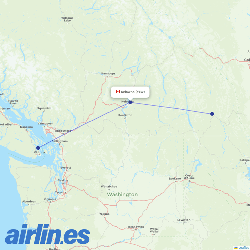 Pacific Coastal Airlines from Kelowna destination map