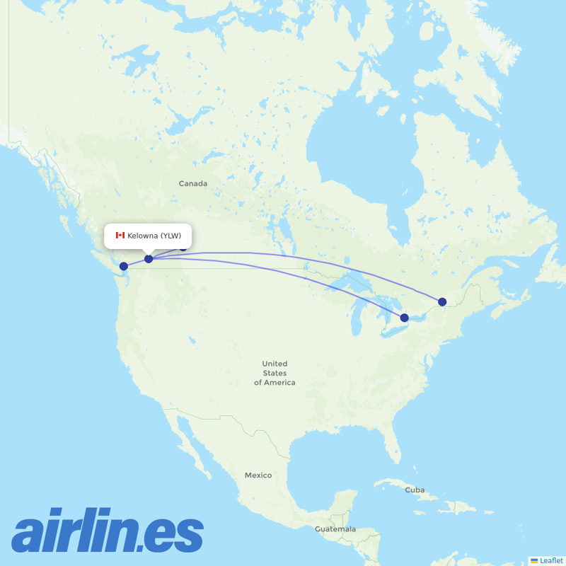 Air Canada from Kelowna destination map
