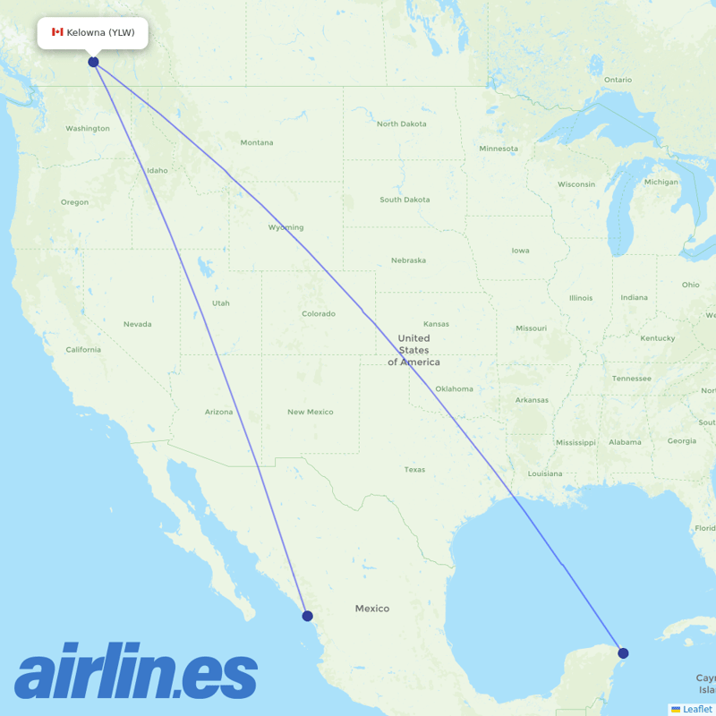 Sunwing Airlines from Kelowna destination map