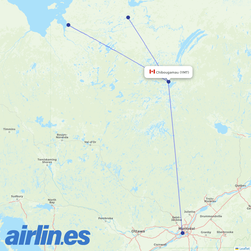 Air Creebec from Chapais Airport destination map