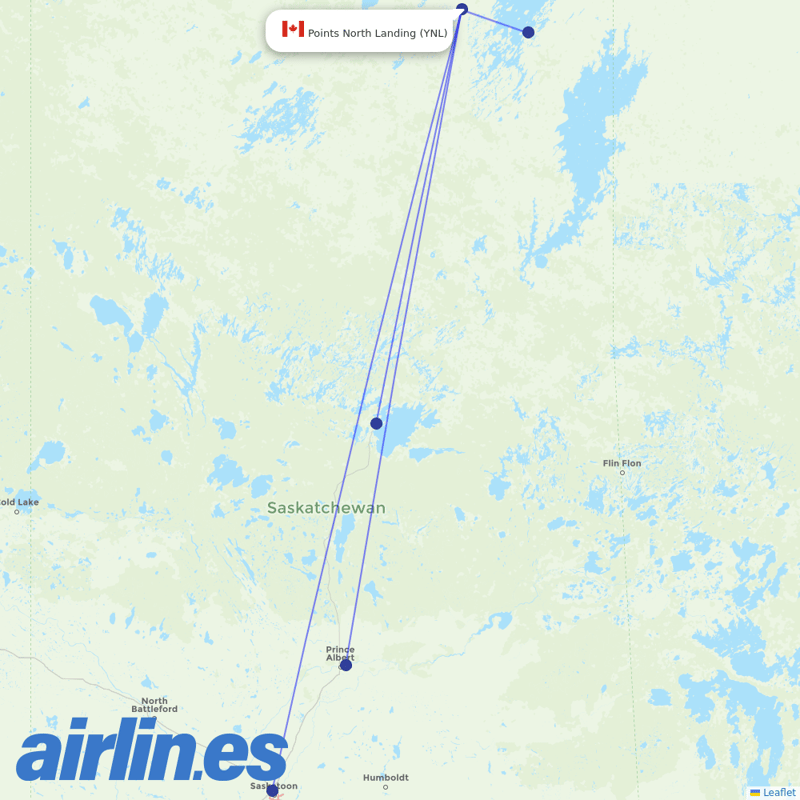 Transwest Air from Points North Landing destination map