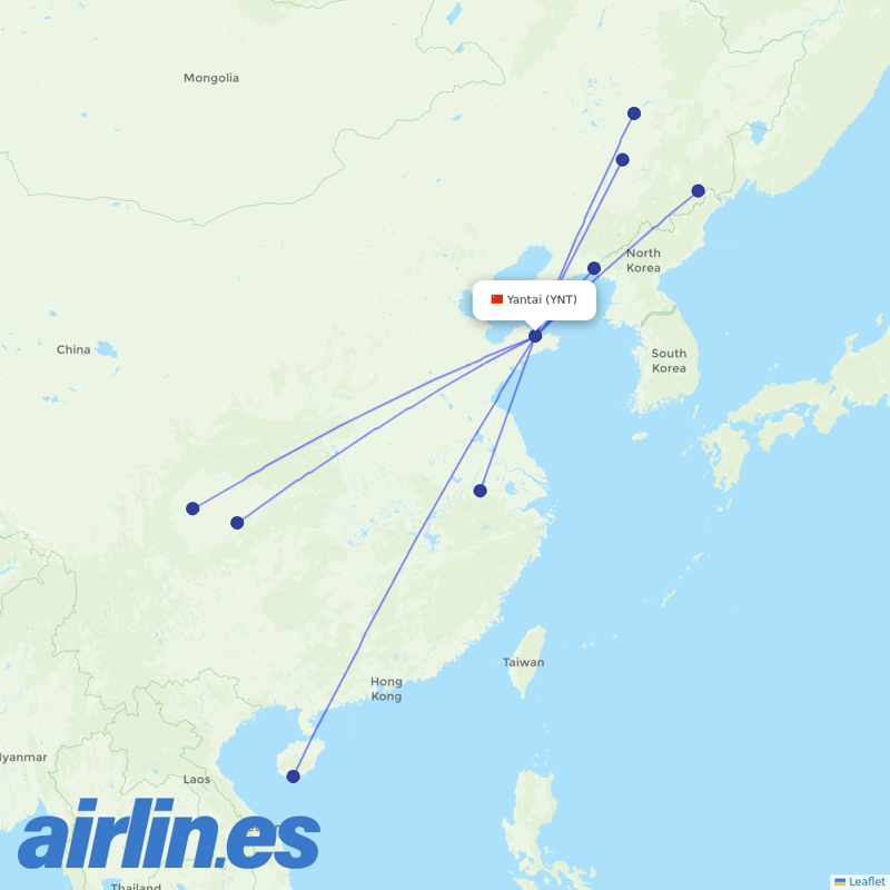 Sichuan Airlines from Penglai International Airport destination map