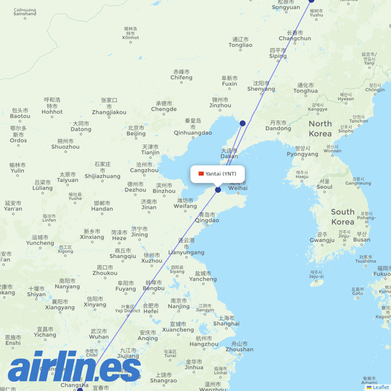 HongTu Airlines from Penglai International Airport destination map