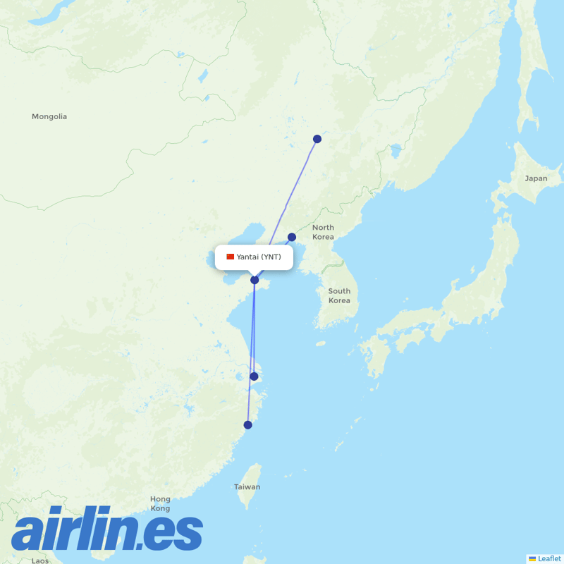 Shanghai Airlines from Penglai International Airport destination map