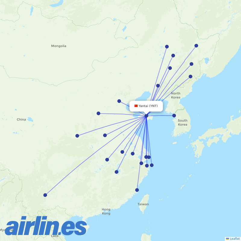 China Eastern Airlines from Penglai International Airport destination map